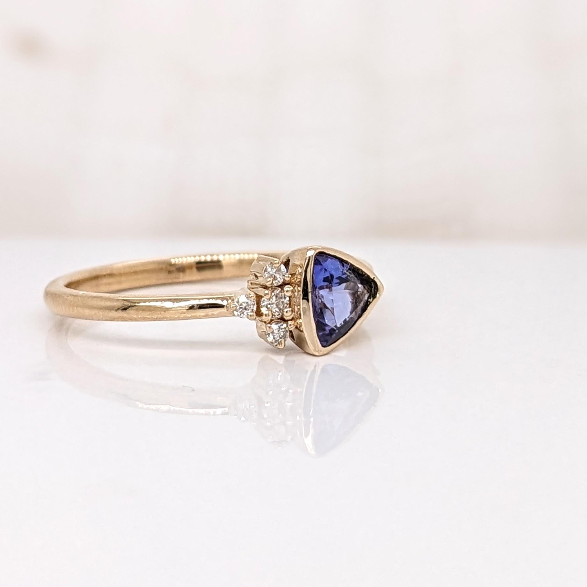 Women's Tanzanite Ring w Natural Diamonds in Solid 14K Yellow Gold Trillion Cut 5mm