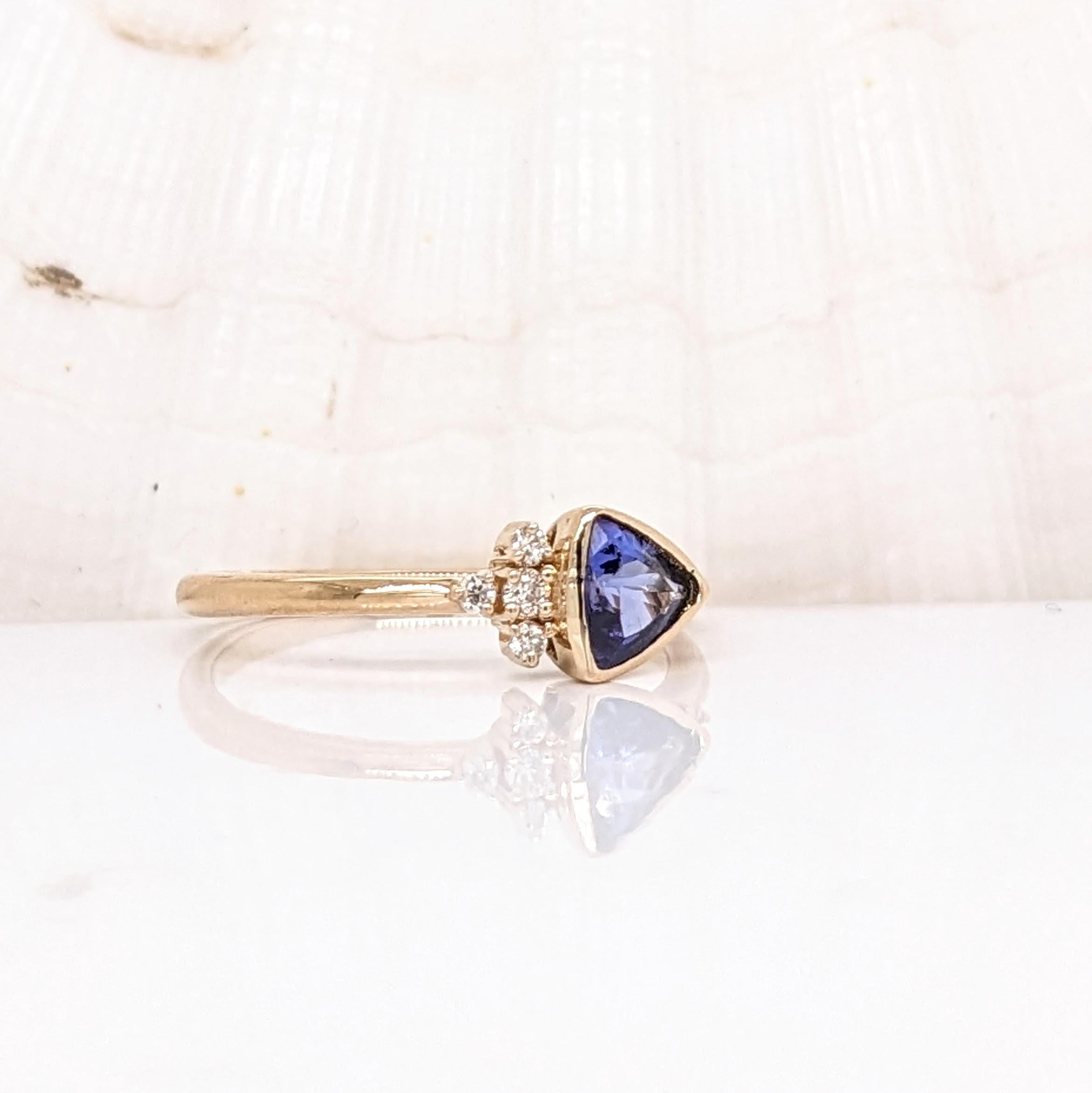 Tanzanite Ring w Natural Diamonds in Solid 14K Yellow Gold Trillion Cut 5mm 1