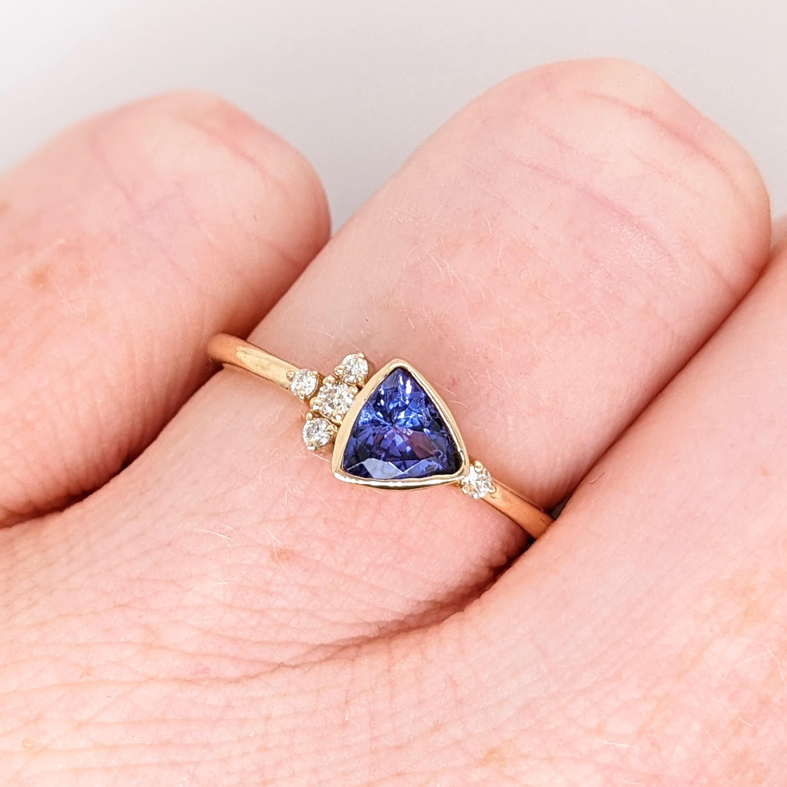 Tanzanite Ring w Natural Diamonds in Solid 14K Yellow Gold Trillion Cut 5mm 3