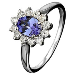 Bague de fiançailles de style Art déco en or blanc avec tanzanite taille ovale