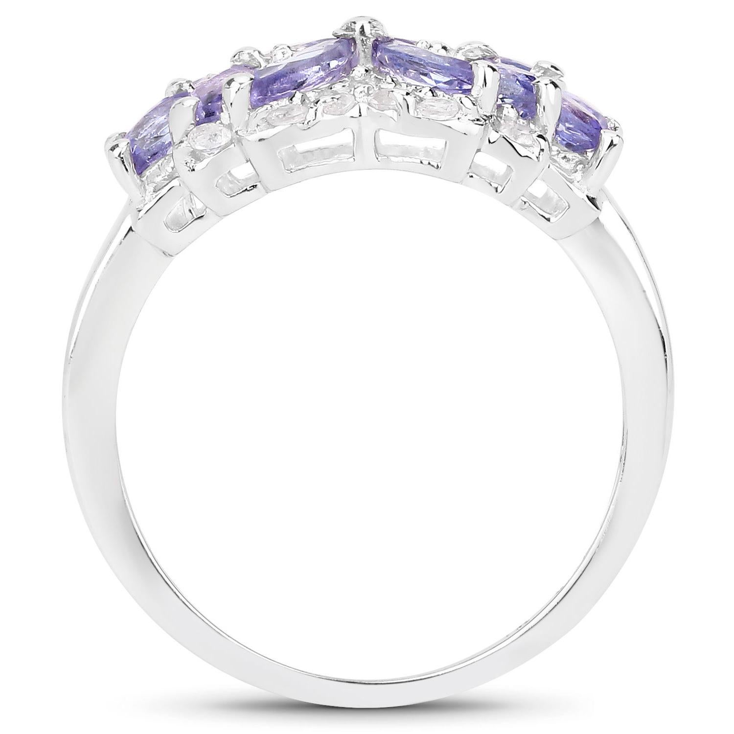 Contemporary Tanzanite Ring White Topazes 1.5 Carats Sterling Silver For Sale