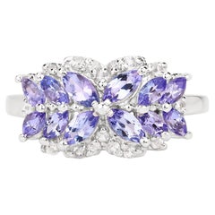 Anillo Tanzanita Topacios Blancos 1,5 Quilates Plata de Ley