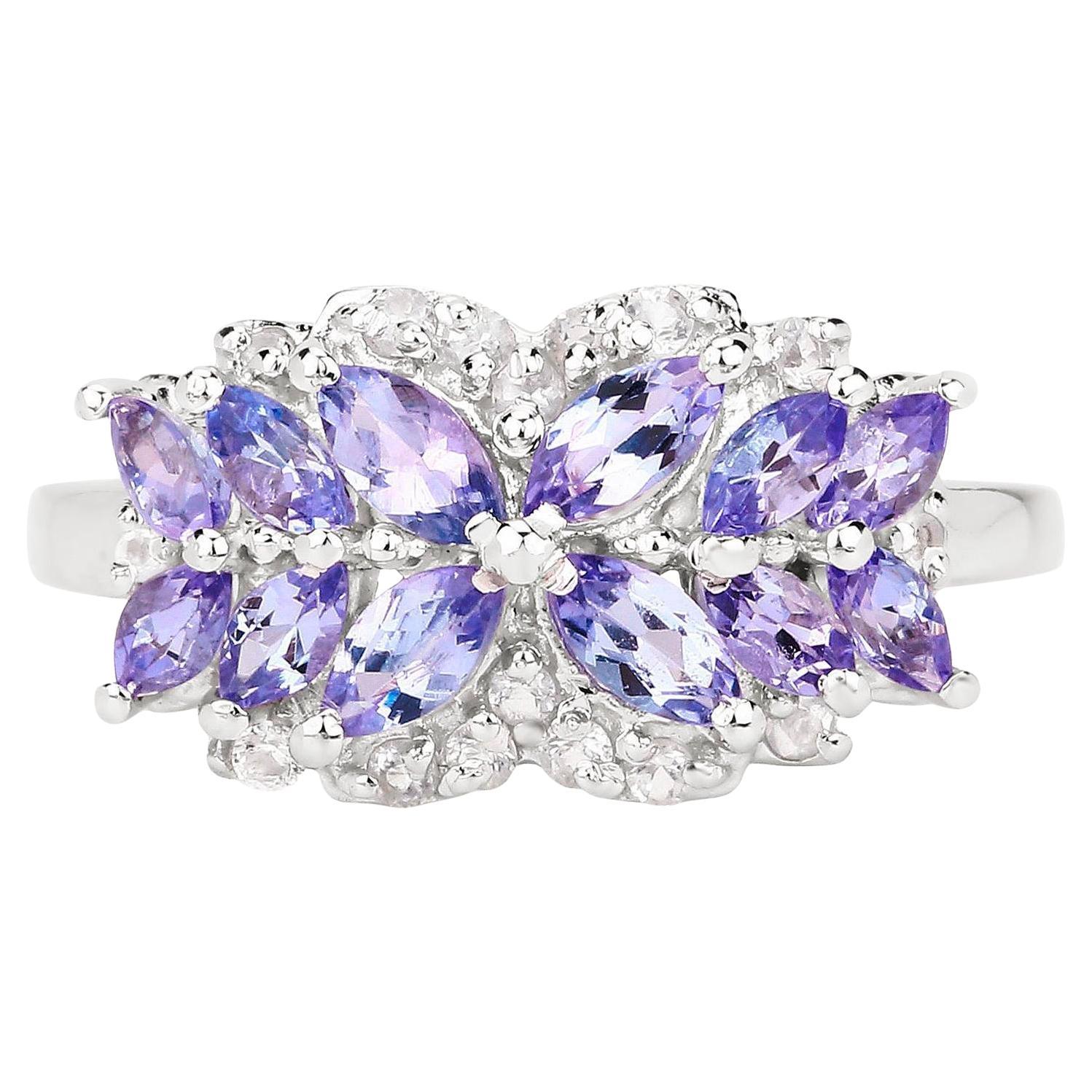 Tanzanite Ring White Topazes 1.5 Carats Sterling Silver