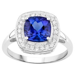 Tanzanite Ring With Diamond Halo 2.26 Carats 14K White Gold