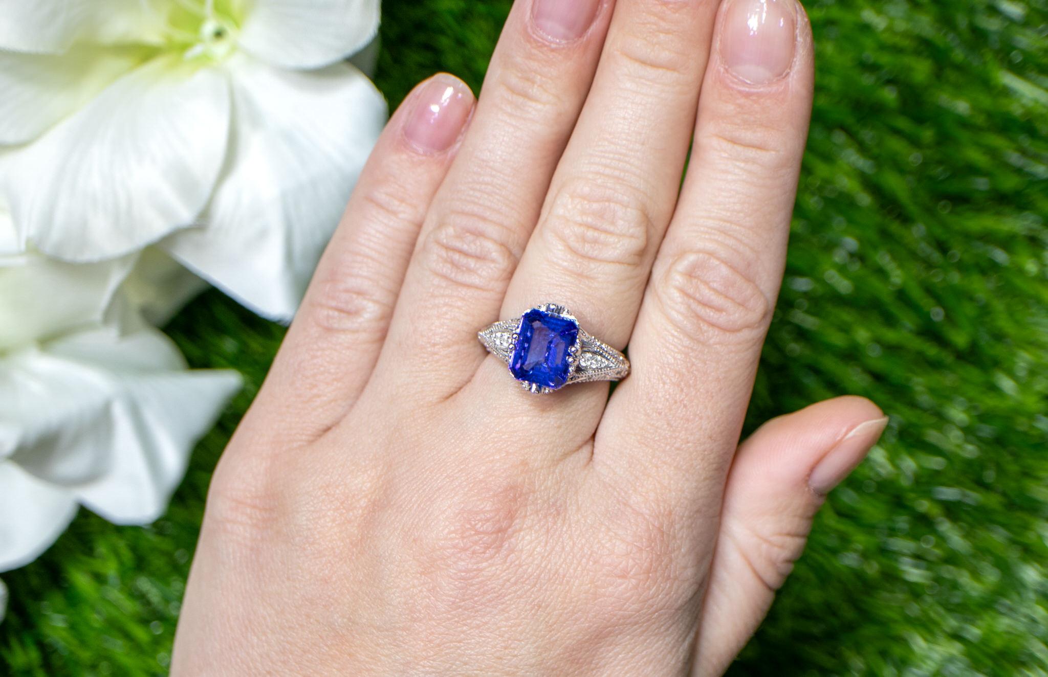 It comes with the Gemological Appraisal by GIA GG/AJP
All Gemstones are Natural
Tanzanite = 2.96 Carats
Diamonds = 0.28 Carats
Metal: 18K White Gold
Ring Size: 6.5* US
*It can be resized complimentary