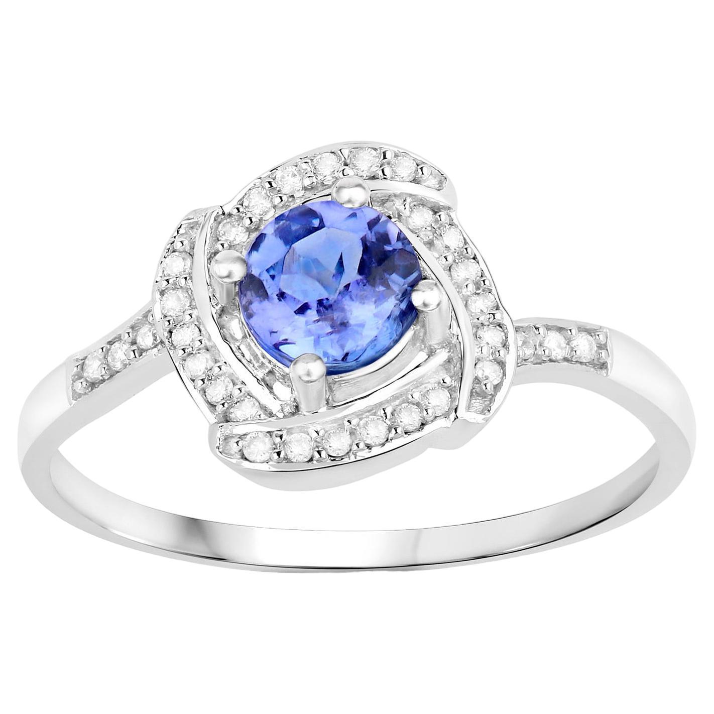 Tanzanite Ring With Diamonds 0.55 Carats 14K White Gold For Sale