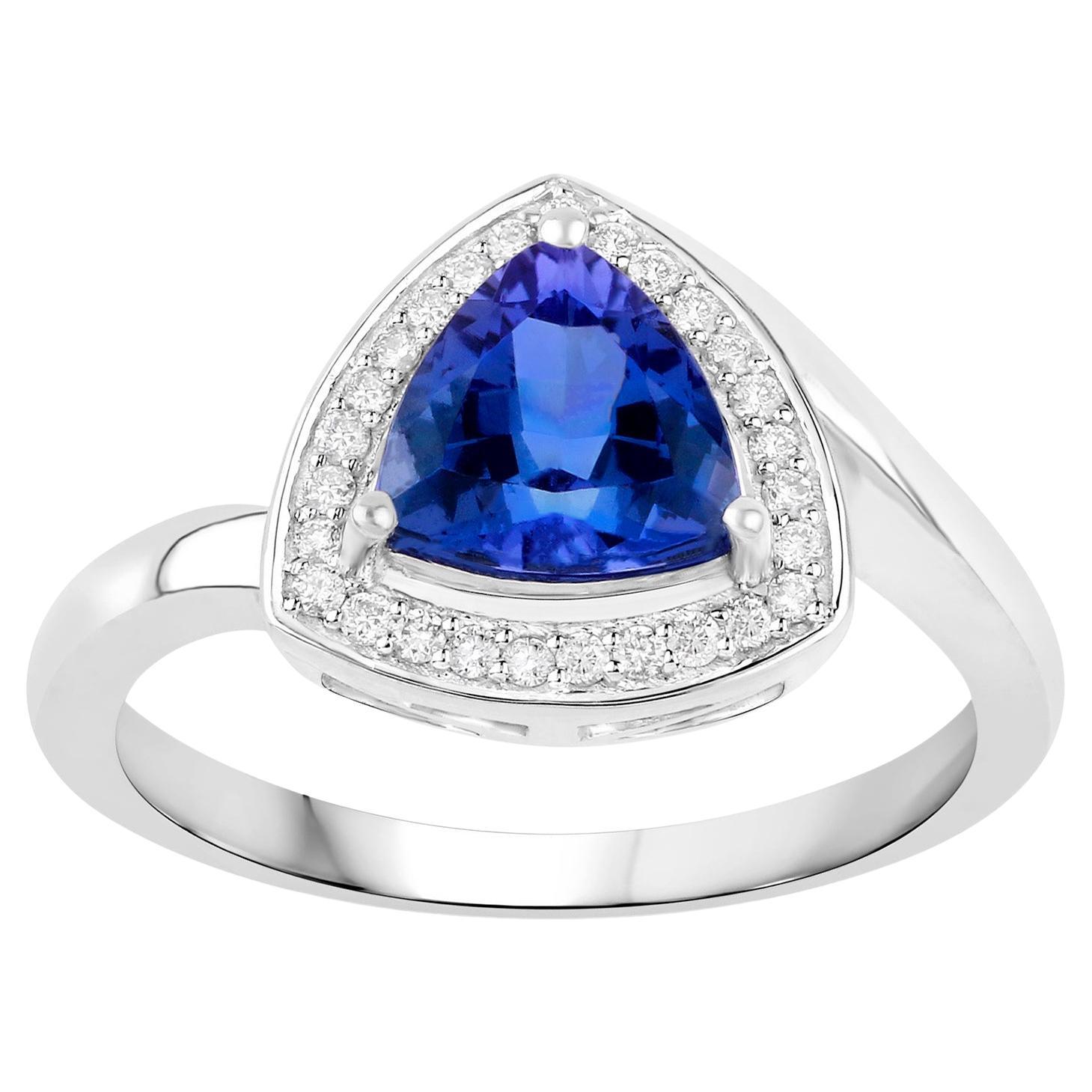 Tanzanite Ring With Diamonds 1.48 Carats 14K White Gold For Sale