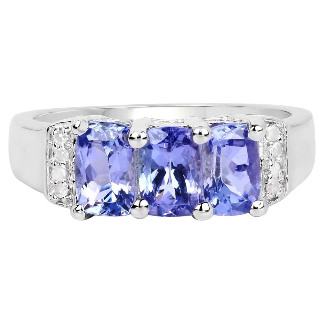 Tansanit-Ring mit Diamanten, 1,6 Karat, Sterlingsilber