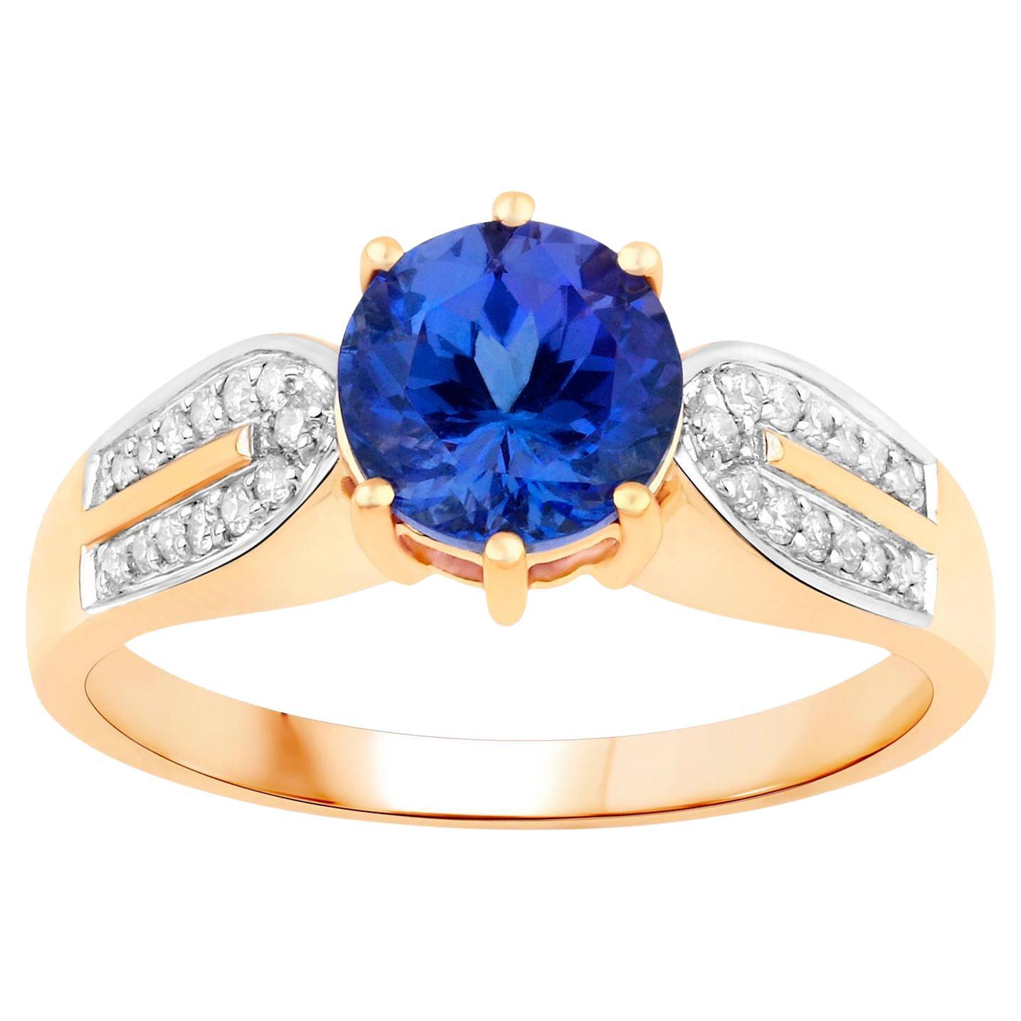 Anillo Tanzanita Con Diamantes 1,87 Quilates Oro Amarillo 14K