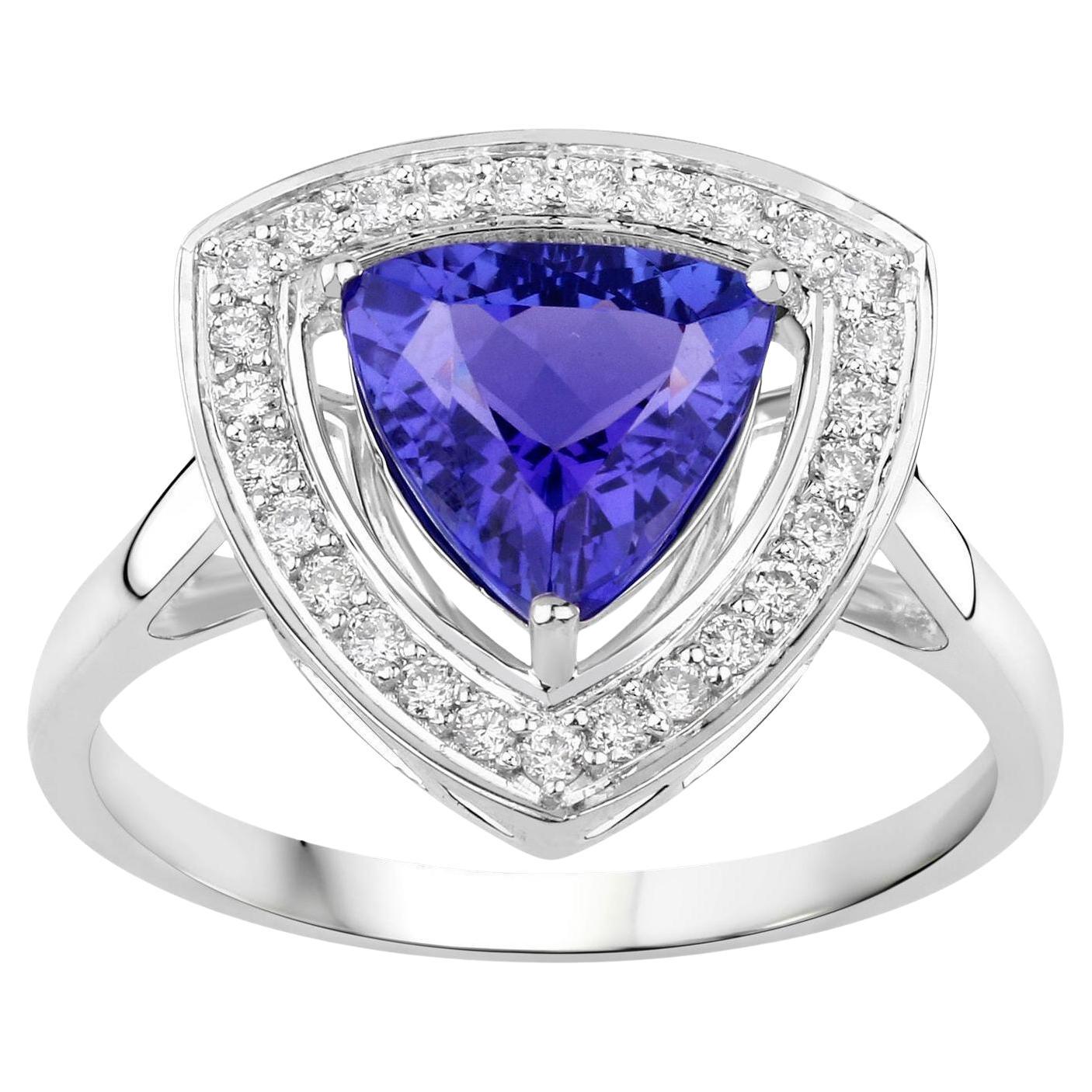 Bague en or blanc 14 carats avec tanzanite et diamants 1,96 carat
