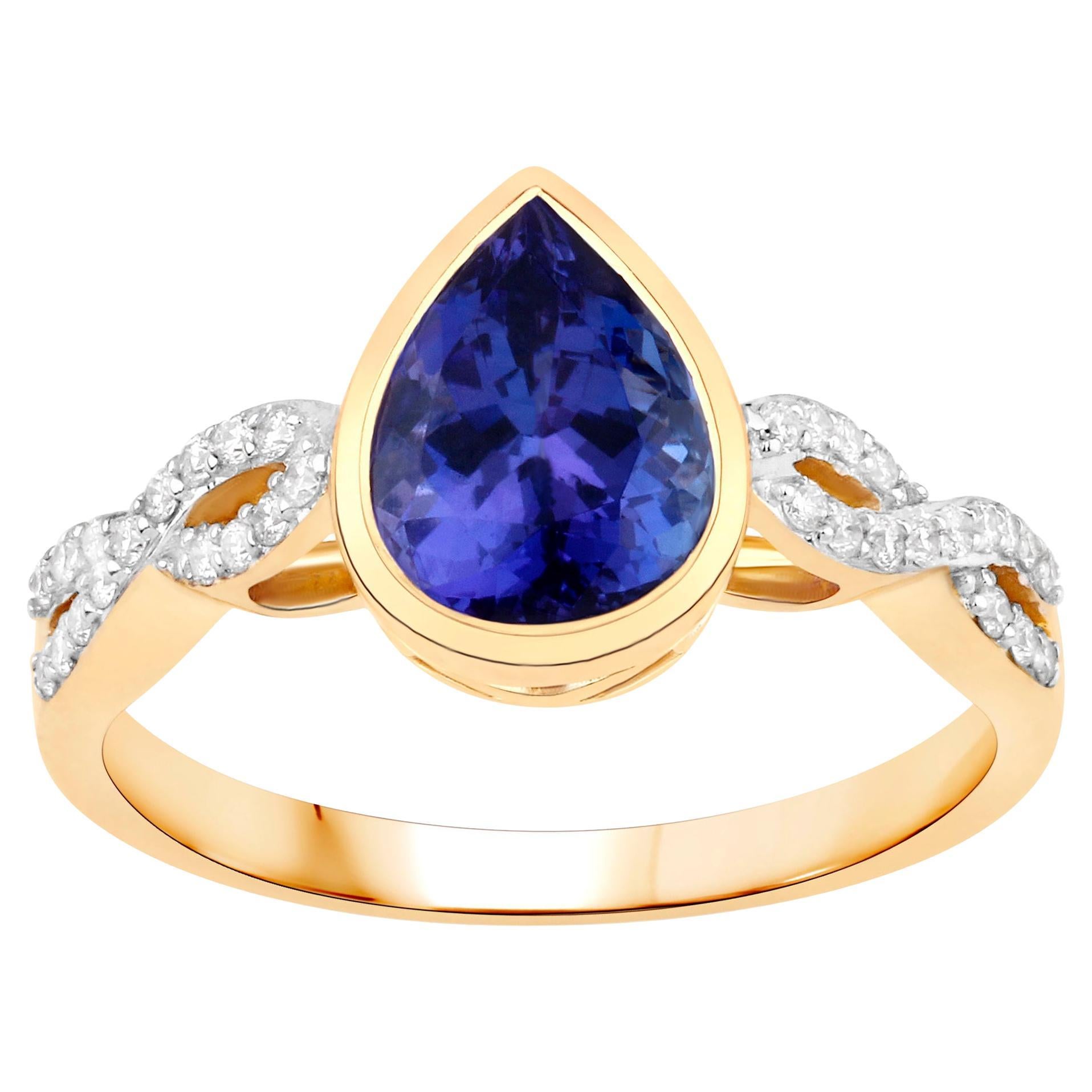 Bague en or jaune 14 carats avec tanzanite et diamants de 2,01 carats