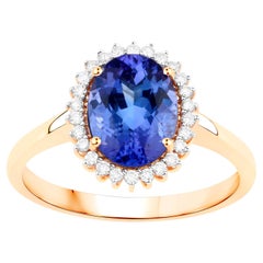 Bague en or jaune 14 carats avec tanzanite et diamants 2,03 carats