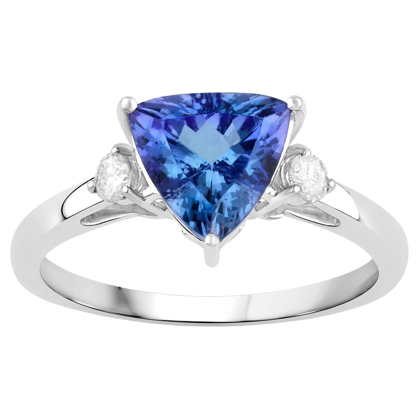 Tanzanite Ring With Diamonds 2.23 Carats 14K White Gold For Sale