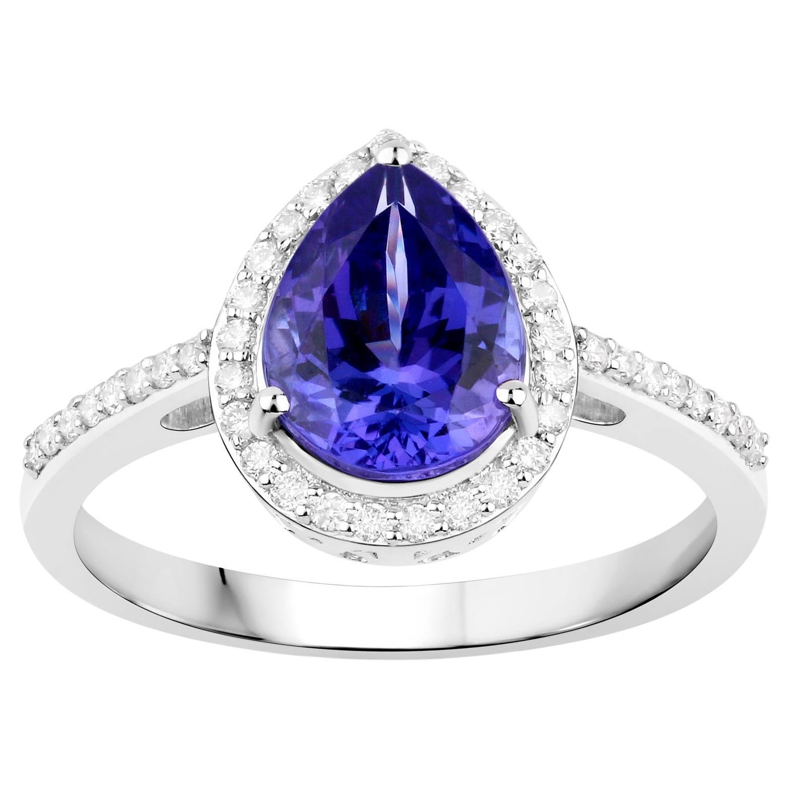 Tanzanite Ring With Diamonds 2.23 Carats 14K White Gold For Sale