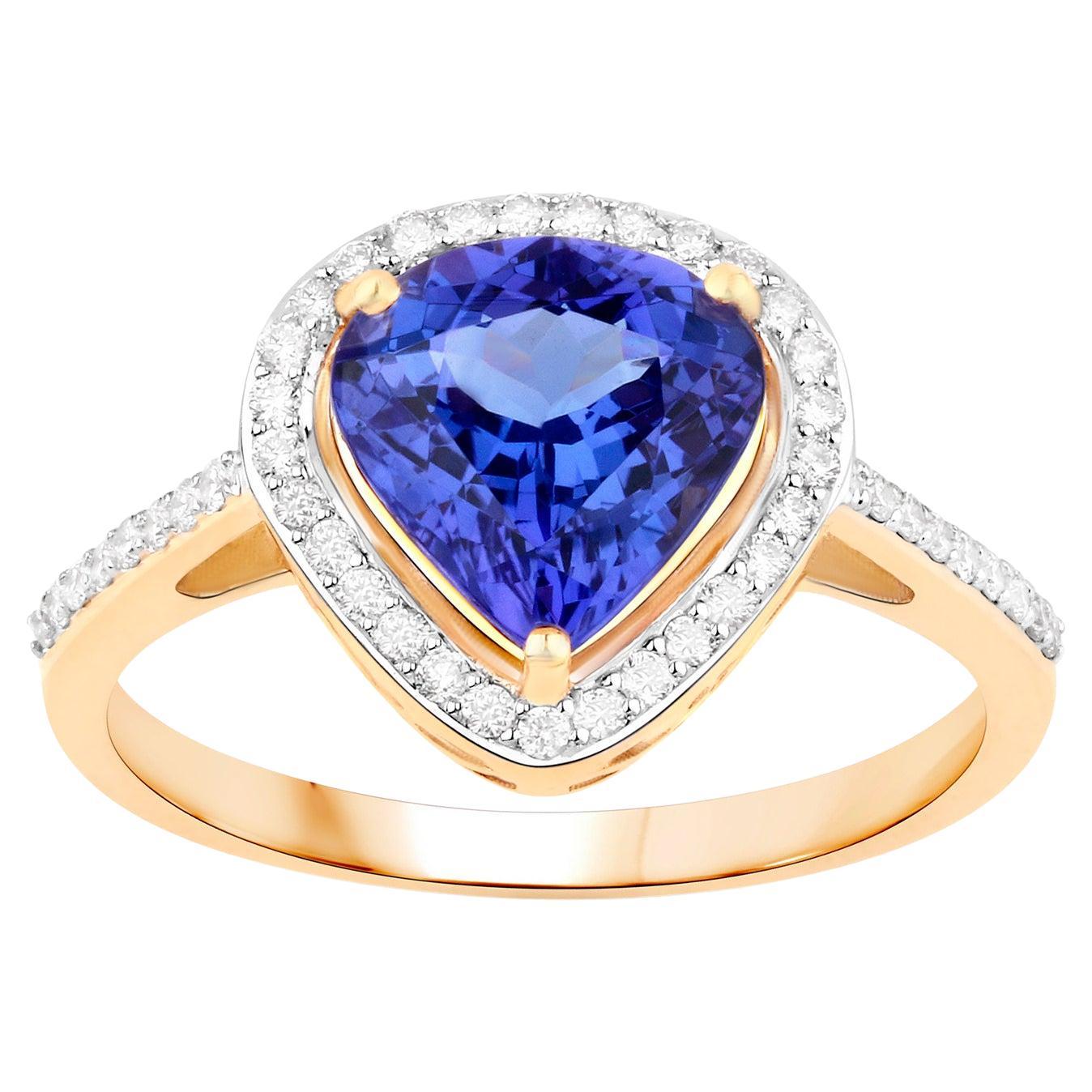 Tanzanite Ring With Diamonds 2.30 Carats 14K Yellow Gold For Sale