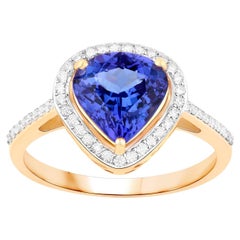 Bague en or jaune 14 carats avec tanzanite et diamants 2,30 carats