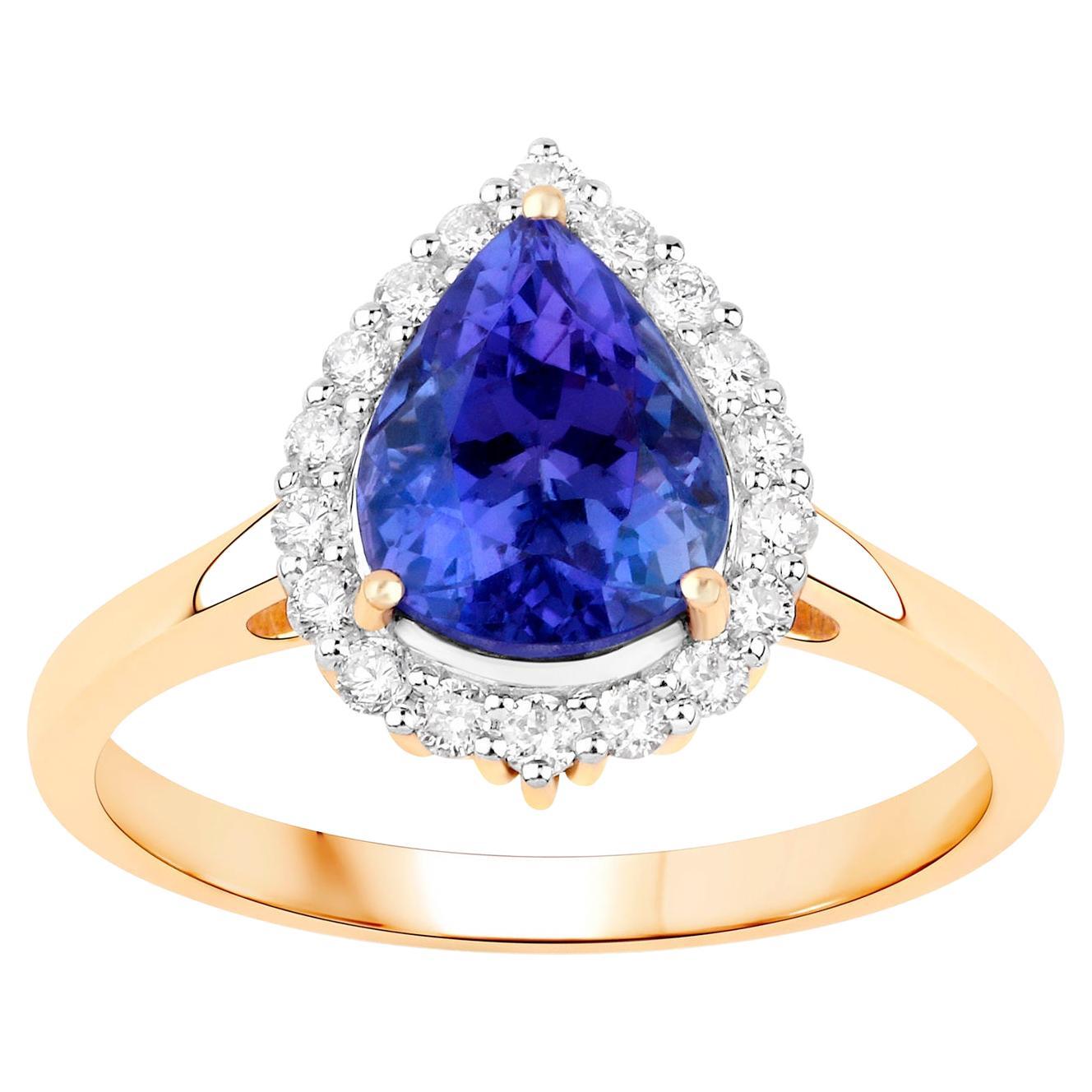 Tanzanite Ring With Diamonds 2.38 Carats 14K Yellow Gold For Sale