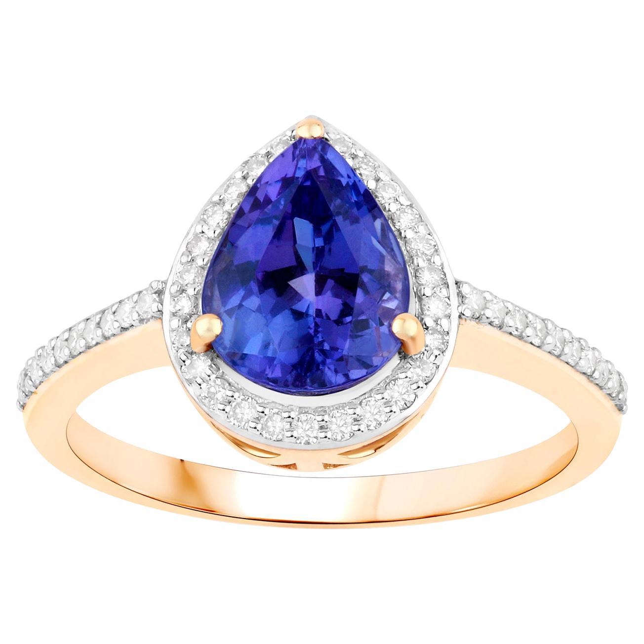 Tanzanite Ring With Diamonds 2.39 Carats 14K Yellow Gold For Sale