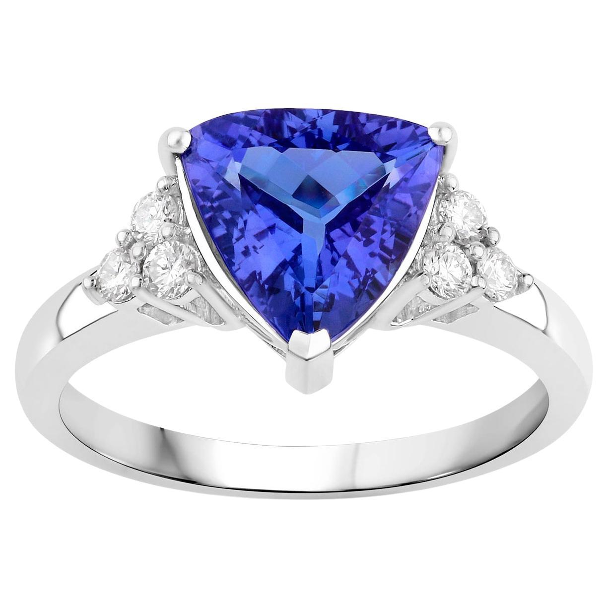 Tanzanite Ring With Diamonds 2.48 Carats 14K White Gold For Sale