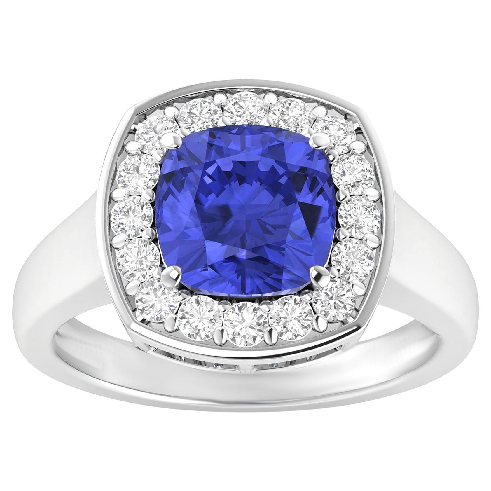 Tanzanite Ring With Diamonds 2.58 Carats 14K White Gold For Sale