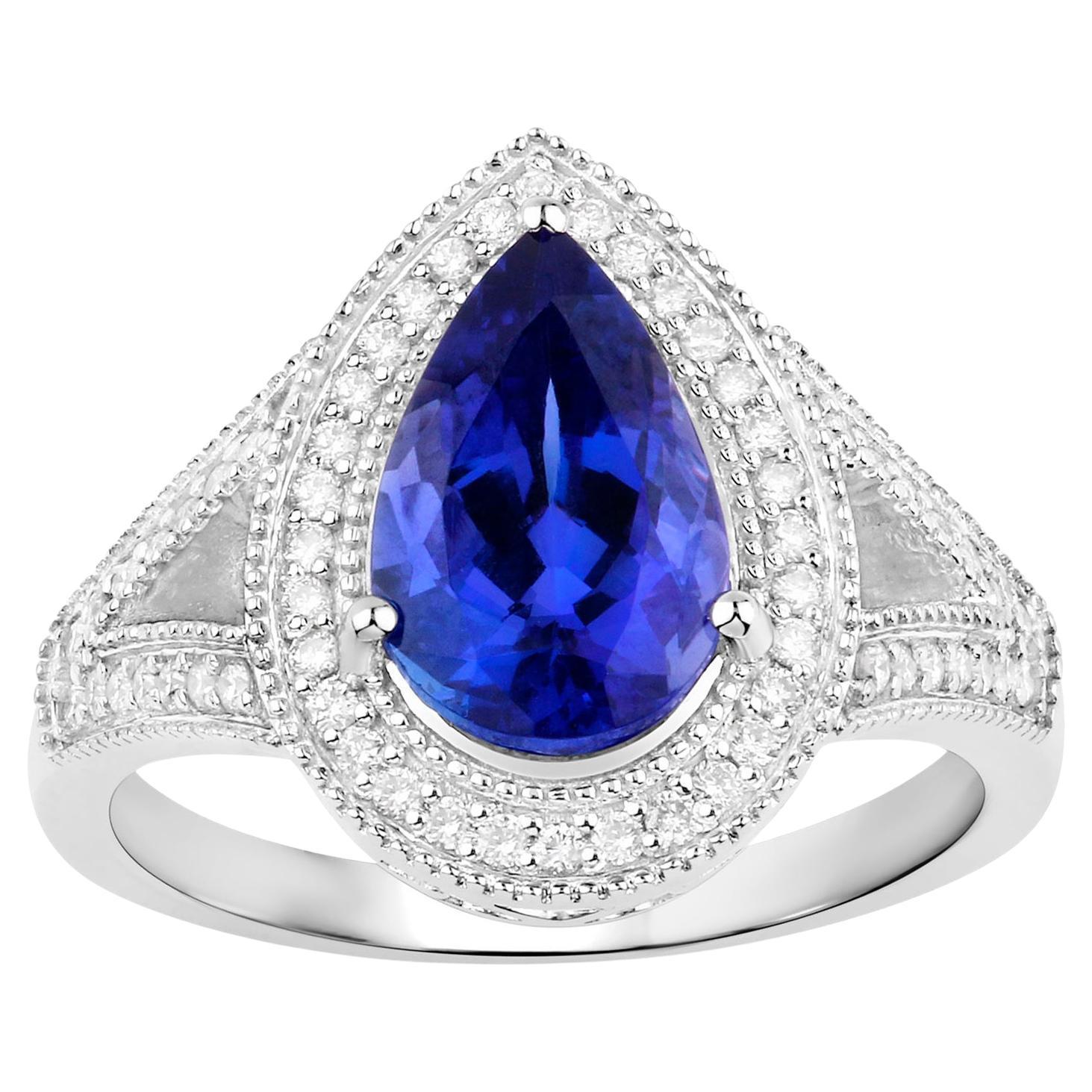Tanzanite Ring With Diamonds 2.60 Carats 14K White Gold