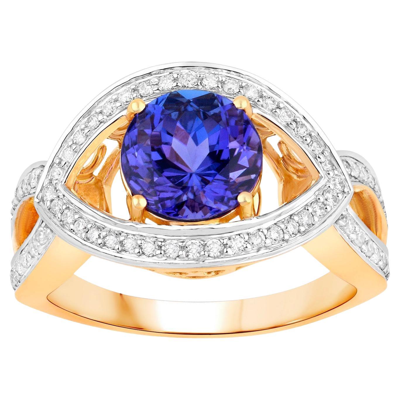 Anello di tanzanite con diamanti 2,65 carati in oro giallo 14K