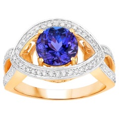 Anello di tanzanite con diamanti 2,65 carati in oro giallo 14K