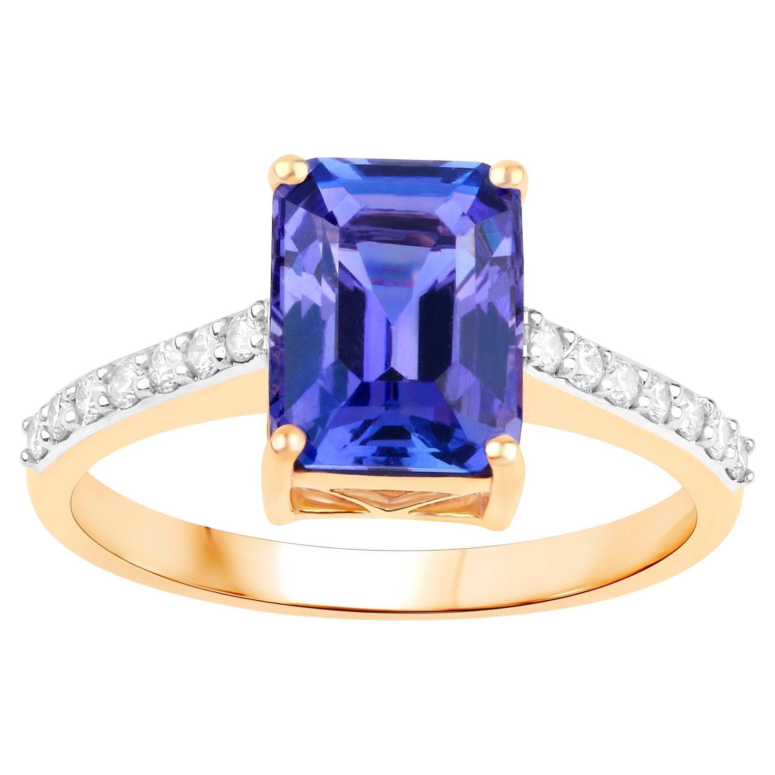 Tanzanite Ring With Diamonds 2.74 Carats 14K Yellow Gold For Sale
