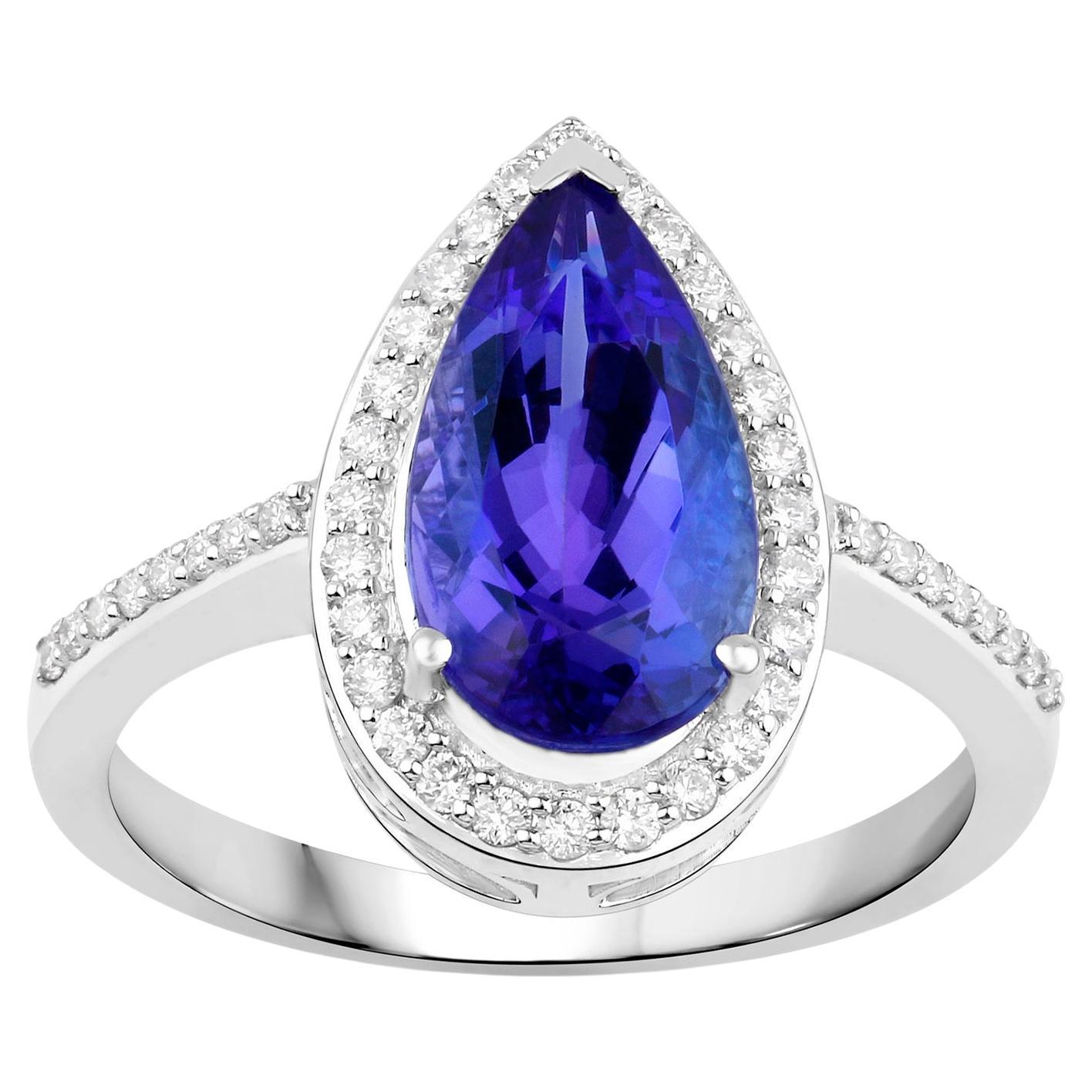Tanzanite Ring With Diamonds 2.97 Carats 14K White Gold For Sale