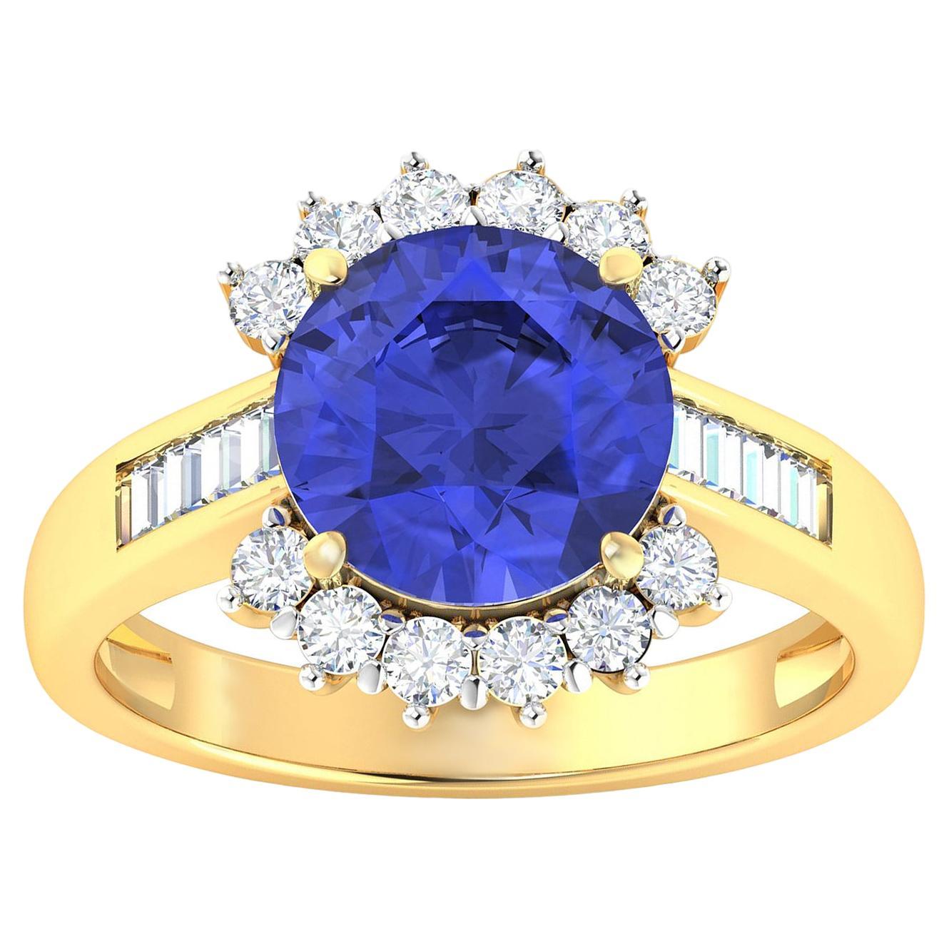 Tanzanite Ring With Diamonds 4.18 Carats 14K Yellow Gold For Sale