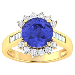 Bague en or jaune 14 carats avec tanzanite et diamants 4,18 carats