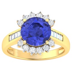 Tansanit-Ring mit Diamanten 4,18 Karat 14K Gelbgold