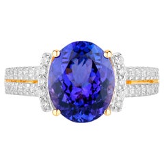 Tanzanite Ring With Diamonds 4.18 Carats 14K Yellow Gold