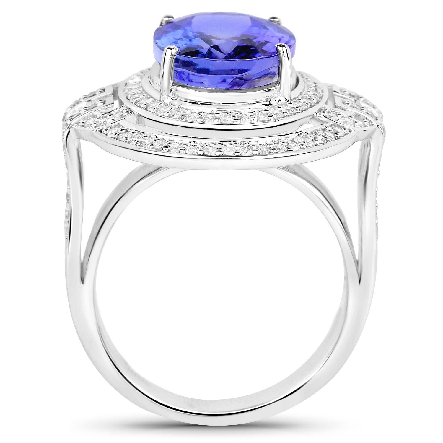 Tanzanite Ring With Diamonds 6.83 Carats 14K White Gold In Excellent Condition For Sale In Laguna Niguel, CA