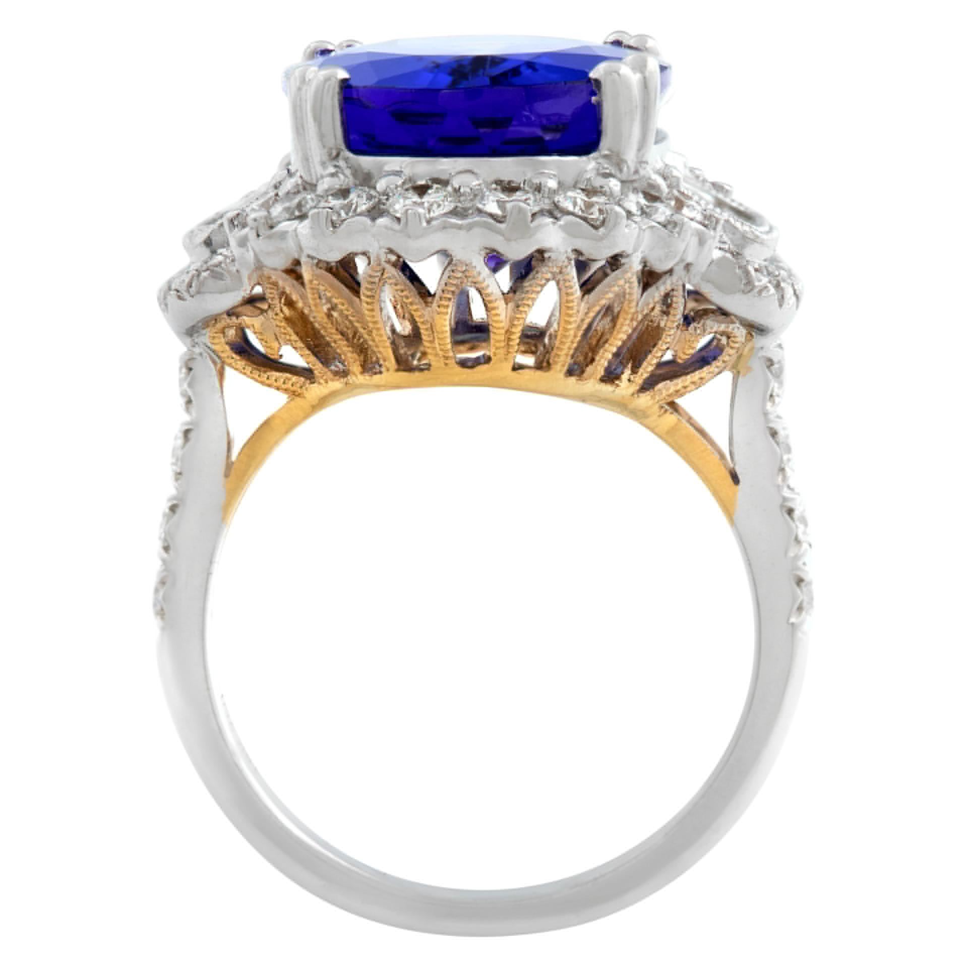 Women's Tanzanite ring with diamonds in white gold with yellow gold accents For Sale