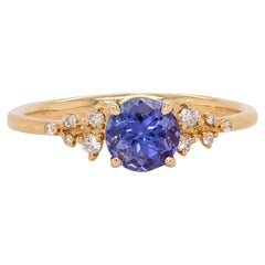 Tanzanite Ring with Natural Diamonds in 14K Solid Gold  Round 5.6mm