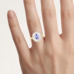 Tanzanite Ring With White Topaz 2.12 Carats Gold Plated Silver