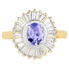 Tanzanite Ring With White Topaz 2.12 Carats Gold Plated Silver