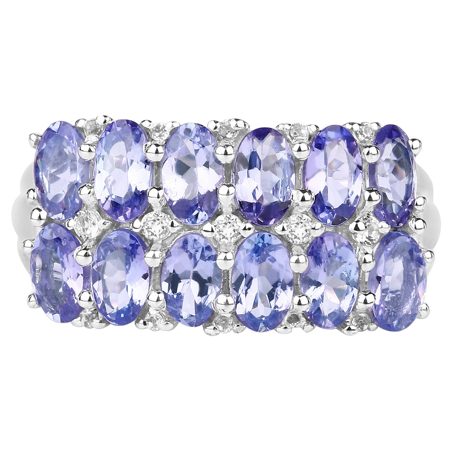 Tanzanite Ring With White Topaz 3.12 Carats Sterling Silver