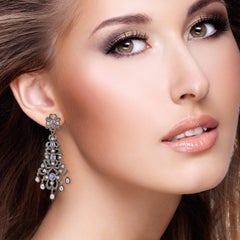 Tanzanite & Rose Cut Diamonds Chandelier Earring Made in Gold & Silver