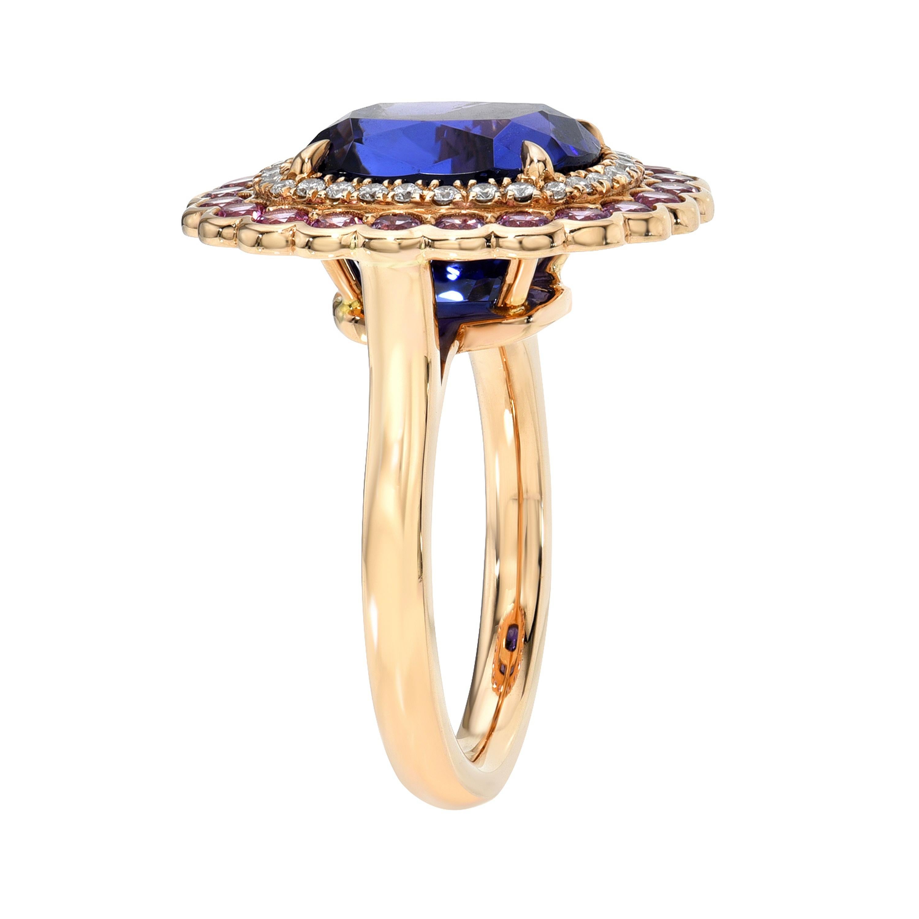 Bague en or rose avec tanzanite, saphir rose et diamant GIA en vente 2