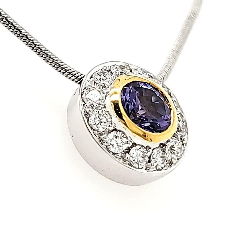 Sterling Silver with Natural Tanzanite Round Solitaire Pendant with 18