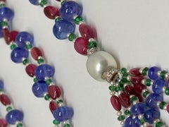 Tanzanite Rubellite Beads Necklace with South Sea Pearl and Diamond Roundel