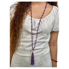 Tanzanite Rubellite Beads Necklace with South Sea Pearl and Diamond Roundel