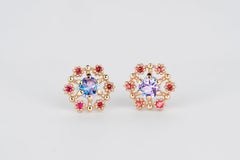 Tansanit, Rubin 14k Ohrstecker