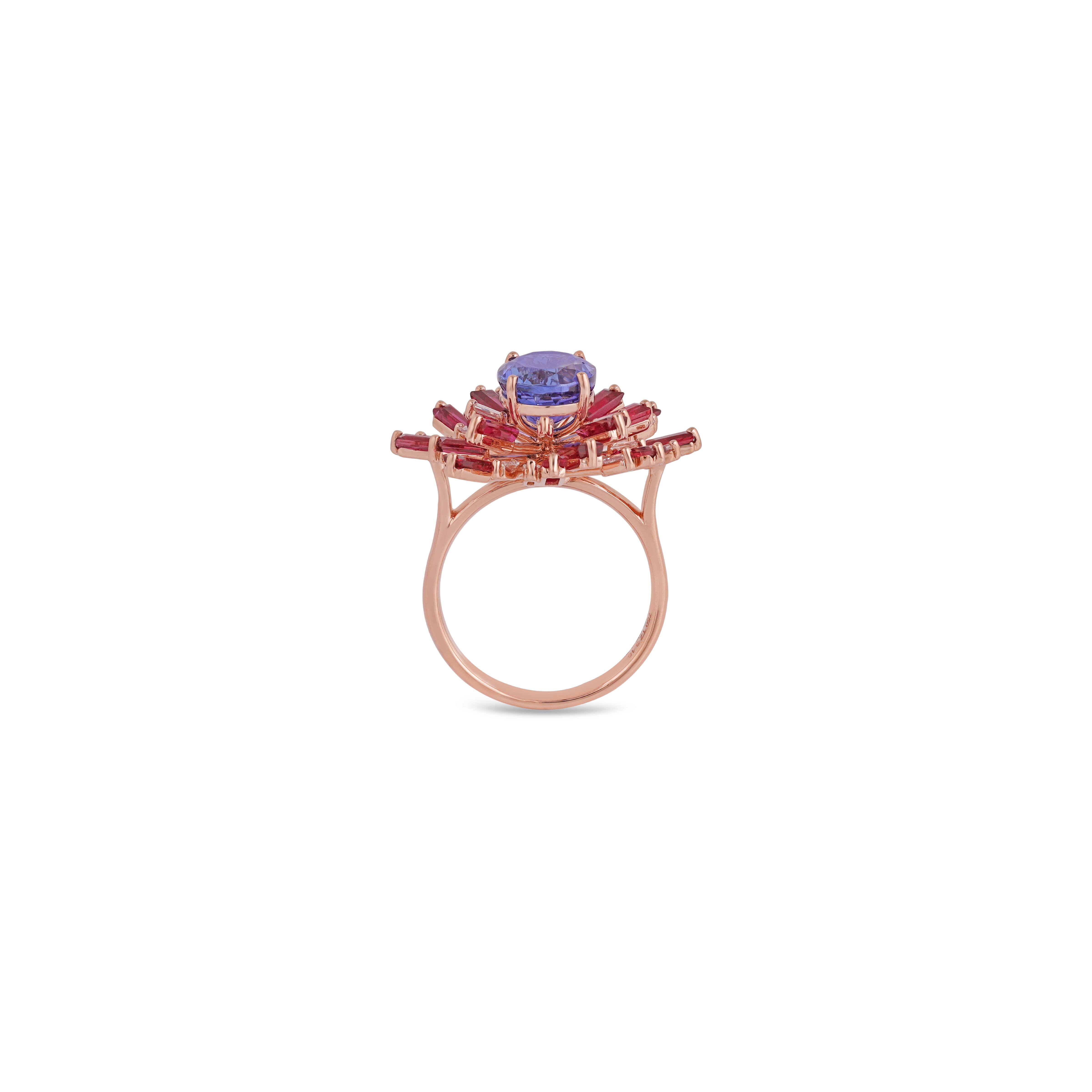 Artisan Sapphire & Ruby Cocktail Ring Studded in 18k Gold For Sale