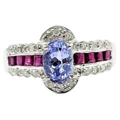 Tanzanite, Ruby & Diamond Ring in 14k White Gold