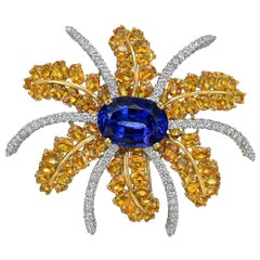 Tanzanite, Sapphire and Diamond Fireworks Spray Brooch