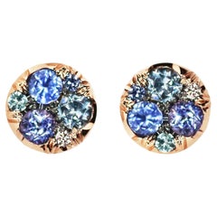 Tanzanite Sapphire Aquamarine Paraiba Tourmaline Diamond Stud Earrings