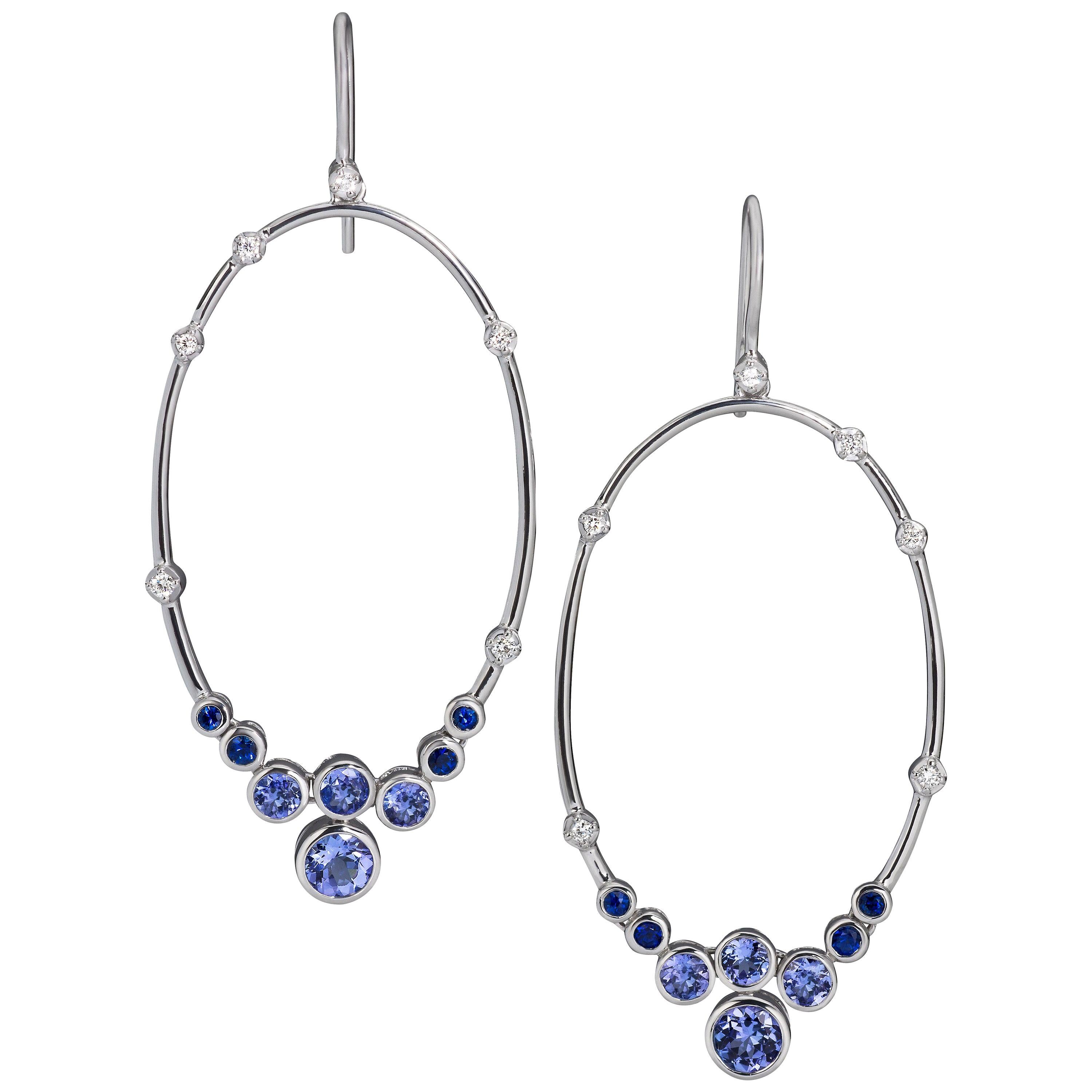 Tanzanite, Sapphire, Diamond and Sterling Silver Constellation Hoop Earrings
